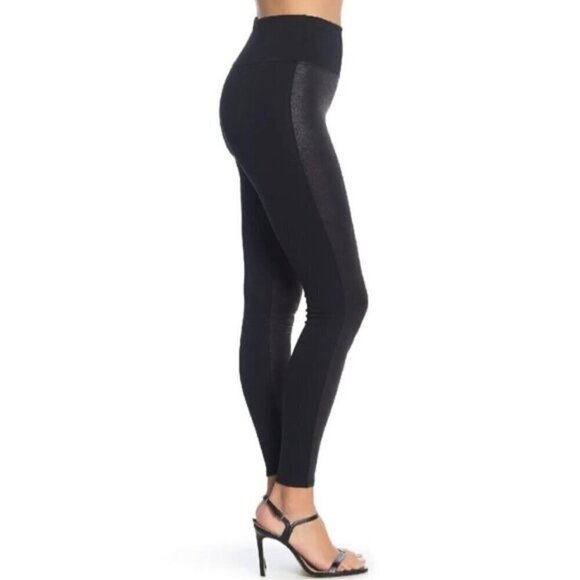 Spanx Faux Leather Front Ponte Knit High Rise Leggings Contemporary Black Large - Picture 10 of 10